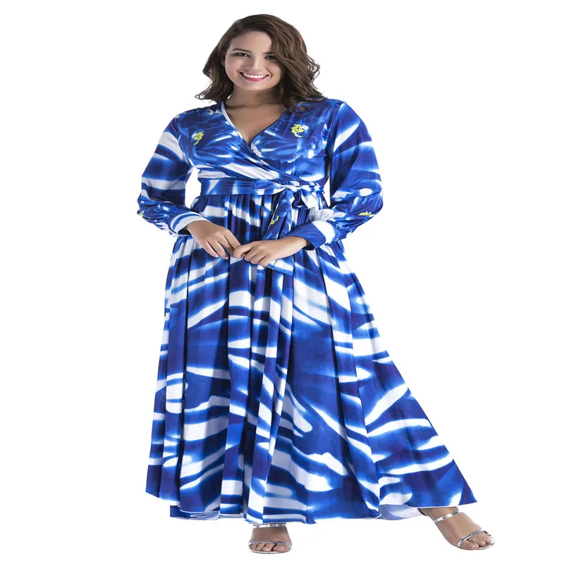 North American popular new fashion casual sexy loose large size print long sleeve female wide leg dress
