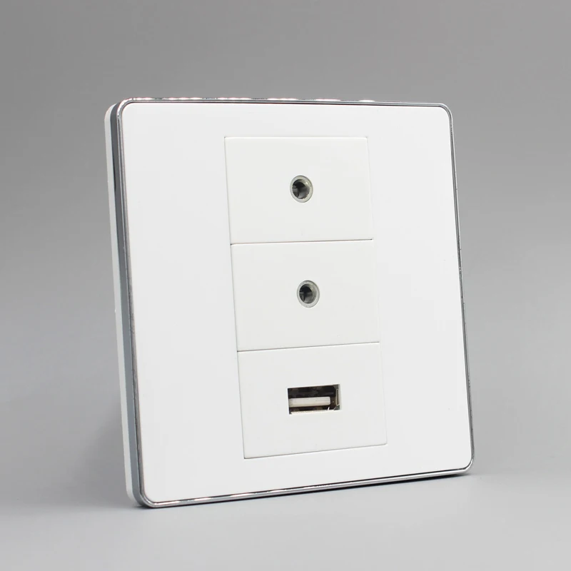 Silver Edge 3.15+3.15 Audio Jack +USB2.0 Wall Outlet pic 2