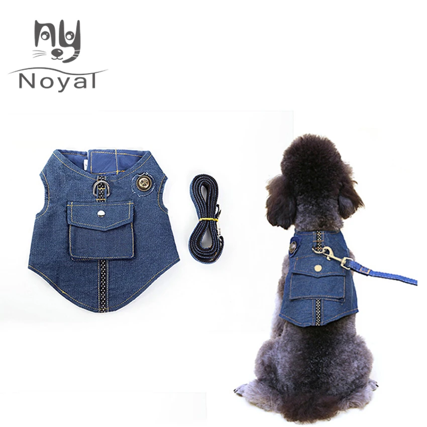Adjustable Small Dogs Harness and Leash Set Pet Harness Jean Print Dogs Vest Harness Puppy Harness Vest for Chihuahua Teddy