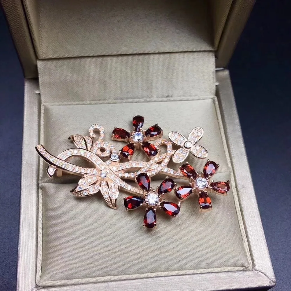 Цветок граната Брошь Бесплатная доставка натуральный настоящий Гранат 925 брошь из стерлингового серебра 3*5 мм 15 шт драгоценный камень