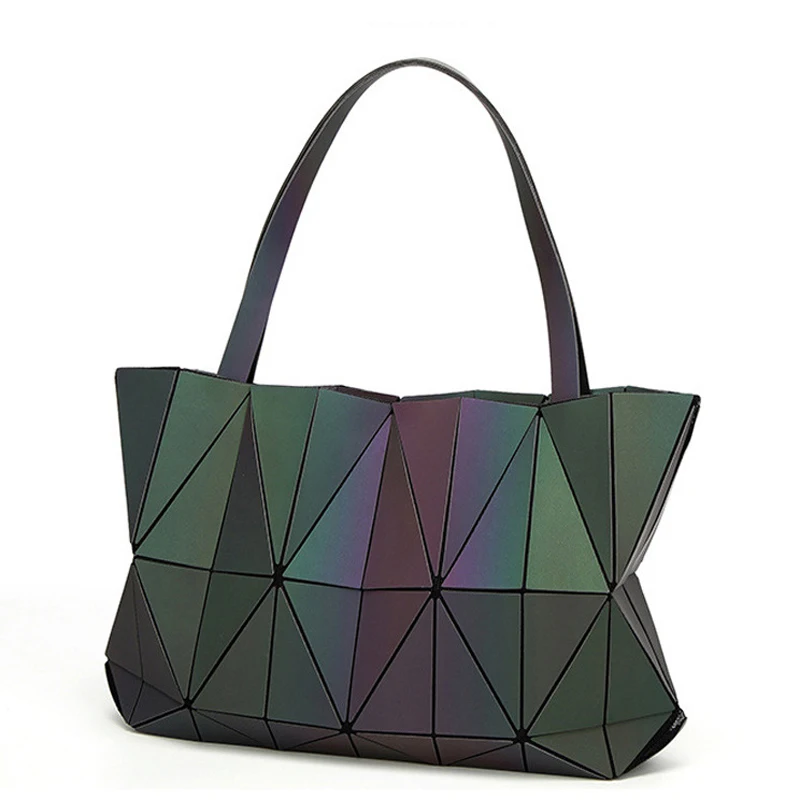 

Women Luminous Bag Geometry Diamond Tote Bags for Women 2018 Shoulder Bags Diamond shape bag Laser Silver Plain Folding Handbags