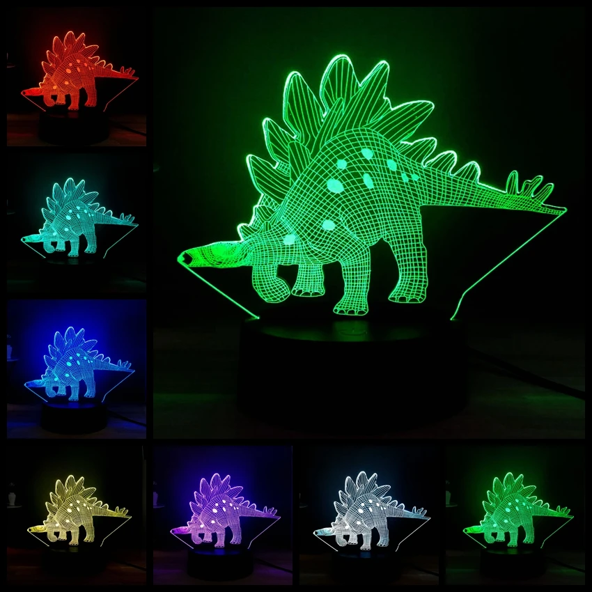 Динозавр серия светодиодный ночник Albertaceratops Triceratops Anchisaurus Stegosaurus USB пульт дистанционного Многоцветный 3D лампа детский подарок