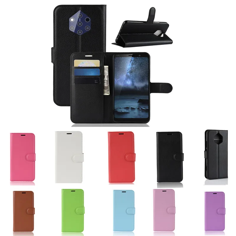 50pcs Litchi Pattern Flip Magnetic PU Leather Wallet Phone Case For Nokia9 PureView 9 Pure View Lychee Grain Cover | Мобильные
