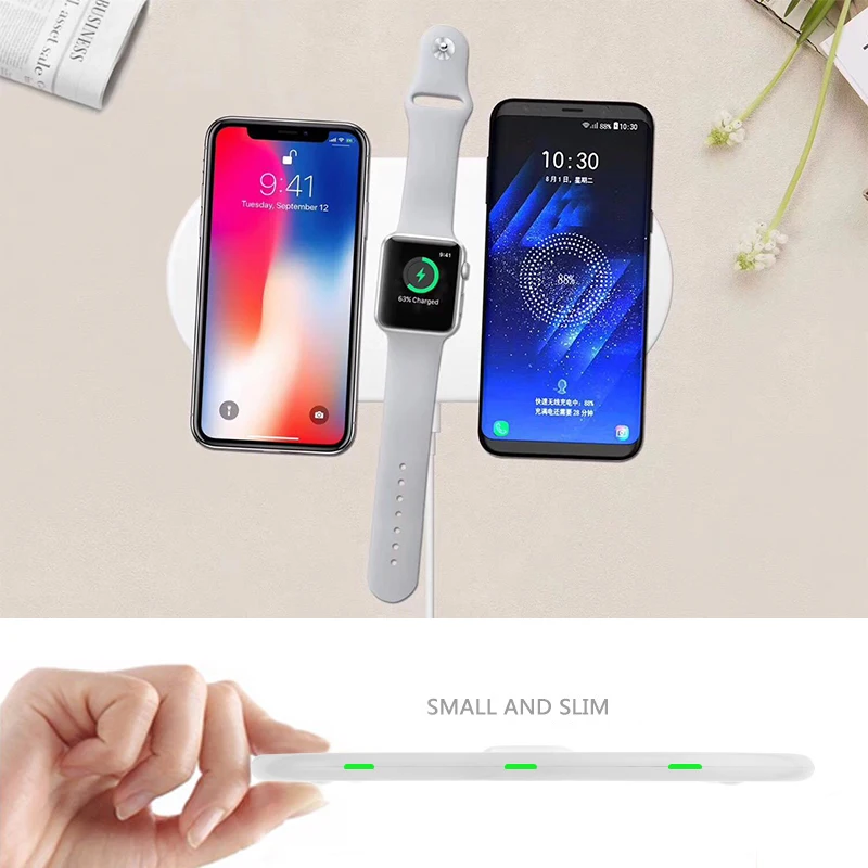 Fimilef 3 in 1 QI Standard Wireless Charger USB Fast Charging for iWatch Phone Charge Dock Pad for iPhone 8 X Samsung Galaxy S8 (10)