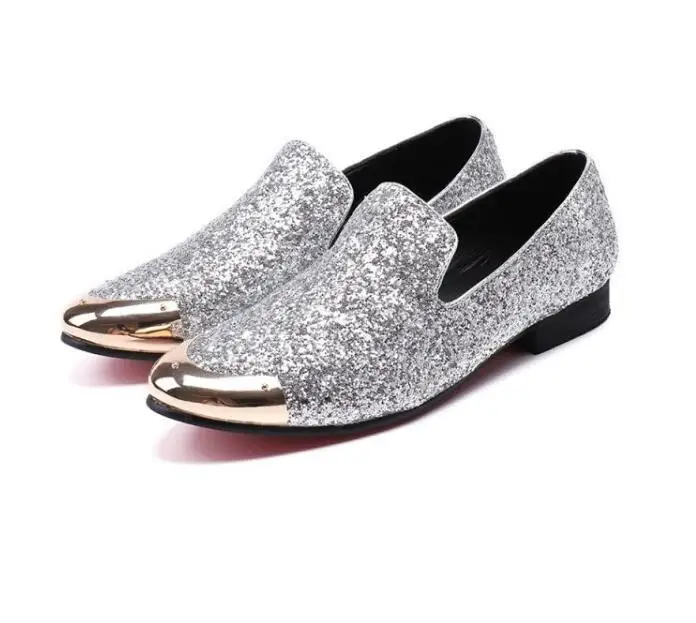 Spring Autumn Pointed Toe Shoes Men Formal Silver Glitter Oxford Shoes
