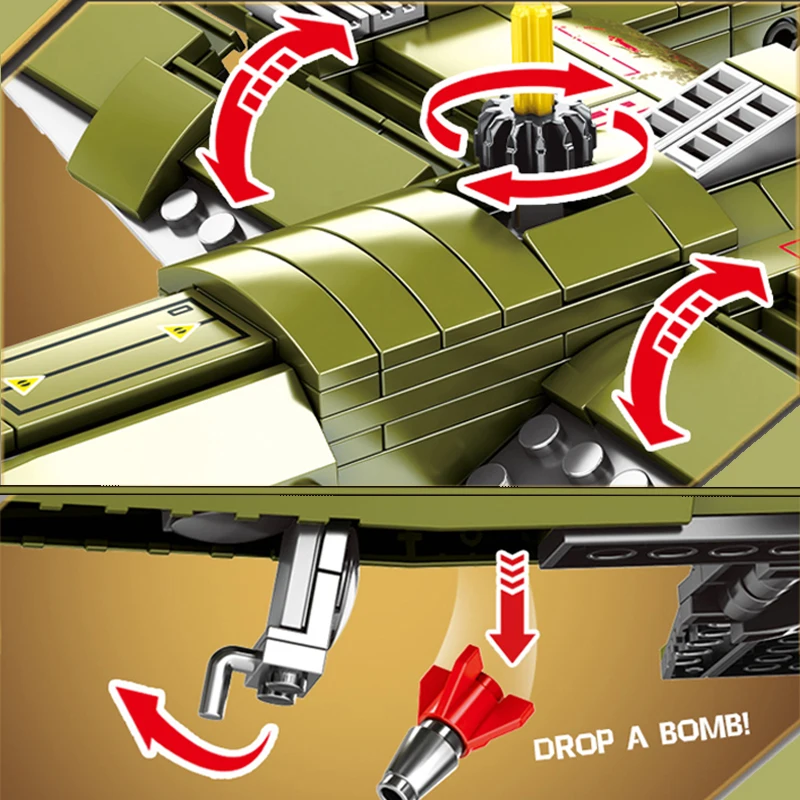  559 pcs Military Building Blocks Ww2 Bombing Airplane Compatible with LegoiNGly Army Vehicle Toys f
