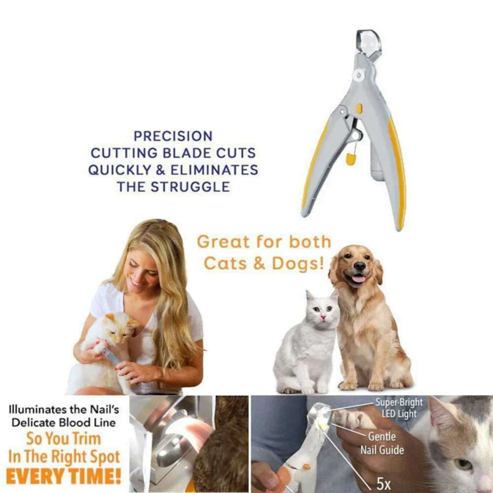 Профессиональные кусачки для ногтей для собак Peti Care с подсветкой для домашних животных, кошек, собак, шлифовальный станок для ногтей, светодиодный светильник, ножницы с 5-кратным увеличением