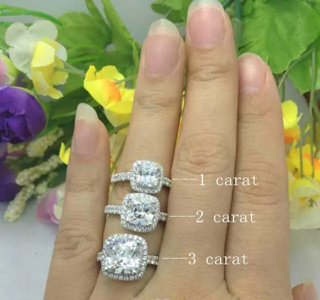 2Ct Подушка обручальные кольца 925 Серебряное кольцо с бриллиантом для женщин Свадебные украшения белого золота цвет
