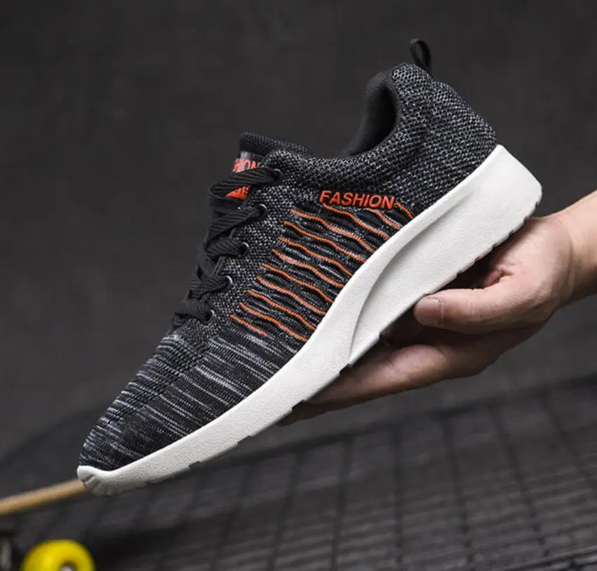 

2019 Spring Men knitting sneaker Lac-up Men Casual Shoes Lightweight Comfortable Breathable Walking Sneakers zapatillas hombre