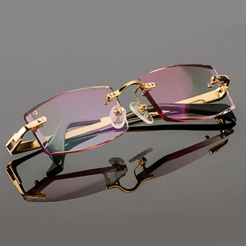 Goede Gmei Optische Phantom Trimmen Titanium Brillen Mannelijke Model Diamant Trimmen Goud Randloze Afgewerkt Recept Glassses Voor Mannen