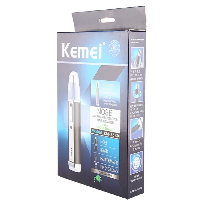 Kemei KM-6630 4 в 1 профессиональный электрический перезаряжаемый триммер для волос в носу и ушах триммер для волос для лица с отворотом для мужчин