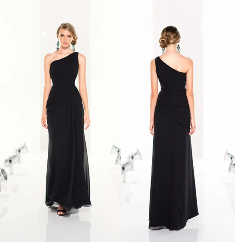 one shoulder black bridesmaid dress