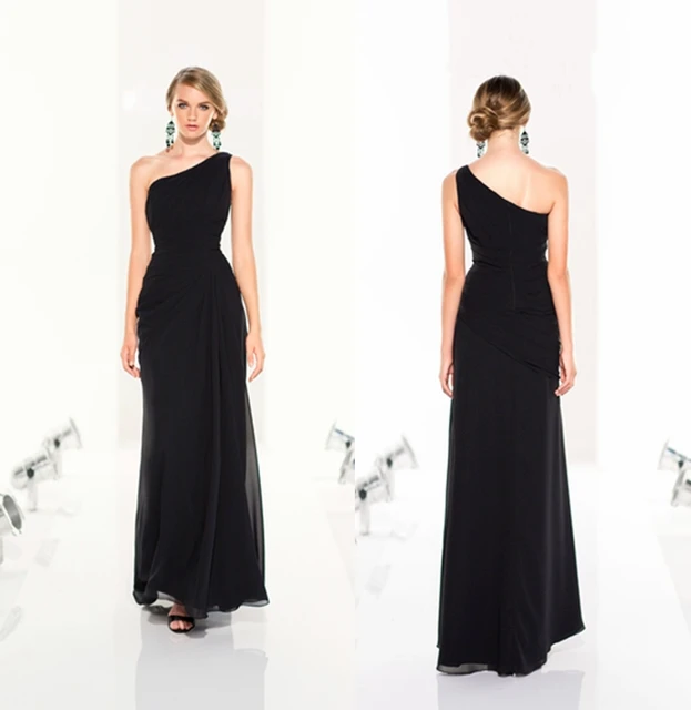 2017 New Black Chiffon One Shoulder Long Bridesmaid Dresses Length 2017 New Black Chiffon One Shoulder Long Bridesmaid Dresses Length Floor Dress