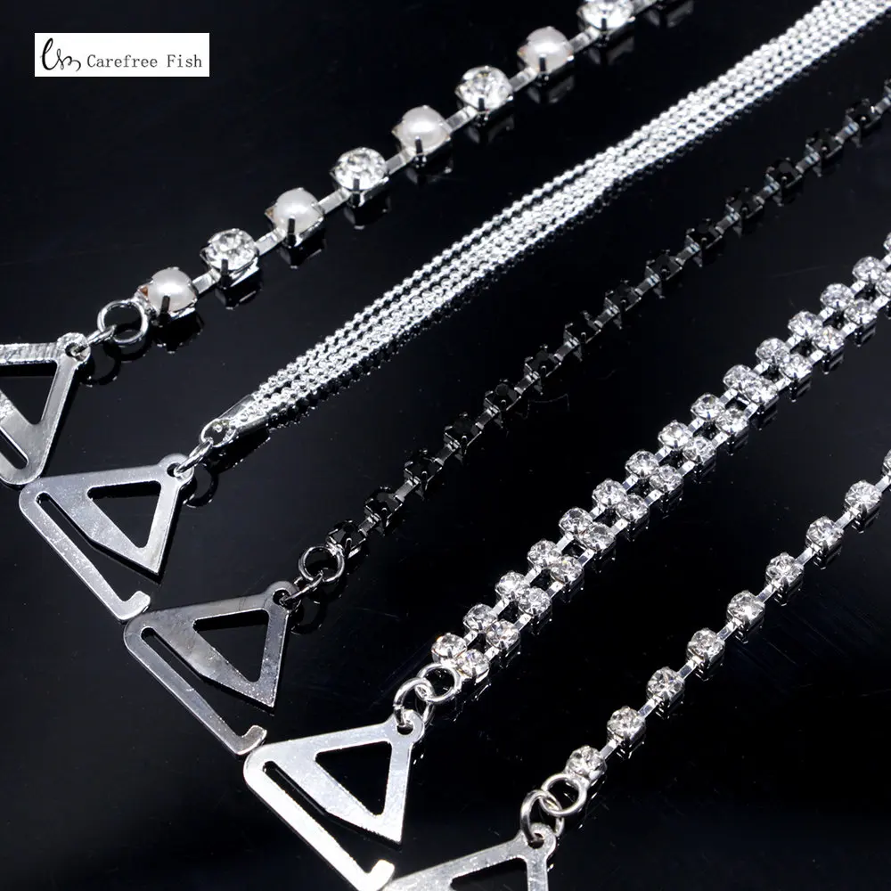 

Carefree Fish New Silver Plated Metallic Sexy Rhinestone Bra Straps For Women Elegant Crystal Bra Shoulder Lingerie Accessories