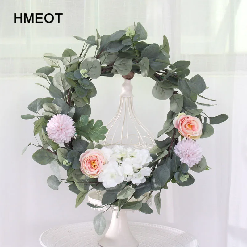 HMEOT зеленый искусственный цветок листья эвкалипта венок Шелковый искусственная