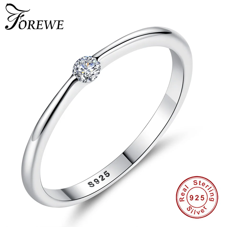 

100% 925 Sterling Silver Ring Small Round Heart Crystal Zircon Finger Rings for Women Wedding Engagement Jewelry Christmas Gift