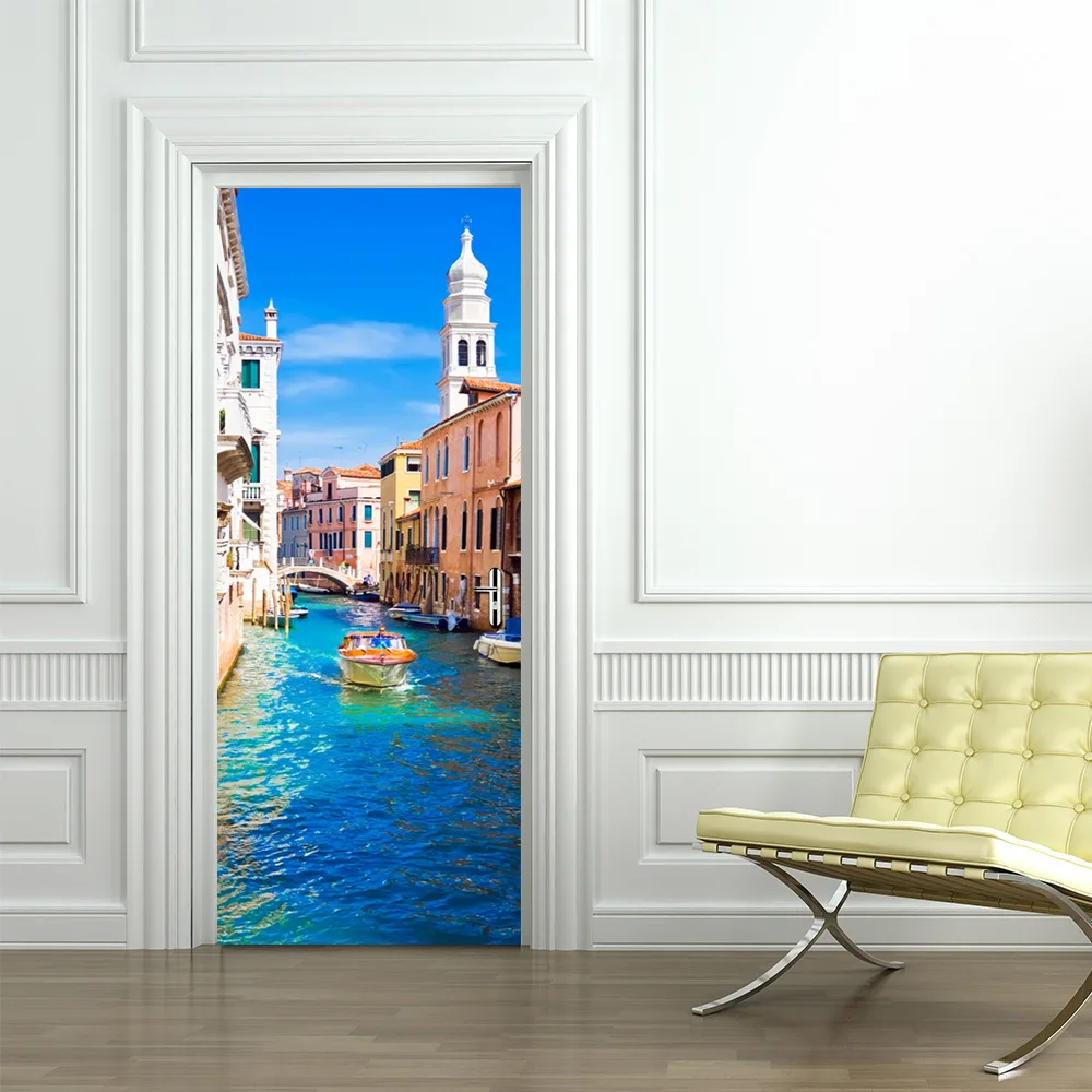 3D наклейки на дверь квадратная церковь манарола АМА даблам озеро комо Венеция канал Тадж-Махал Искусство Декор в коридоре паста