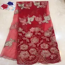 

African Lace Fabric High Quality French Velvet Lace Fabric With Stones Red Lace Fabric For Wedding Party dress IG850