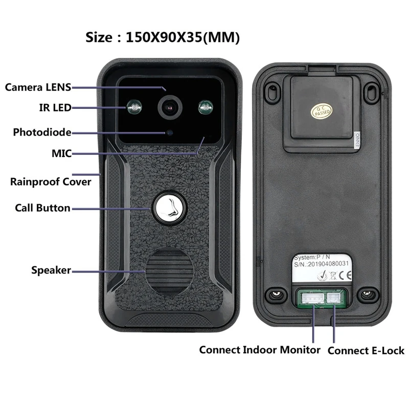 Mountainone 7-дюймовый Дисплей кабель камеры беспроводные видео телефон двери дверной звонок Инфракрасный Rainband Европейская стандартная вилка