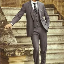 Новинка, темно-серые смокинги для жениха, офисный костюм, облегающий деловой вечерний костюм для жениха/Мужские костюмы(пиджак+ брюки+ жилет+ галстук