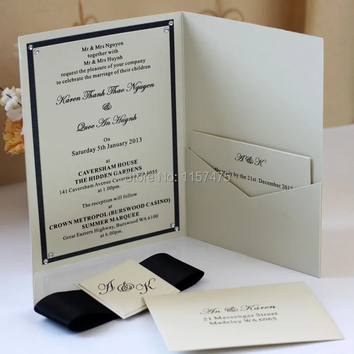 HI5005-Персонализированные карманные складные свадебные пригласительные открытки