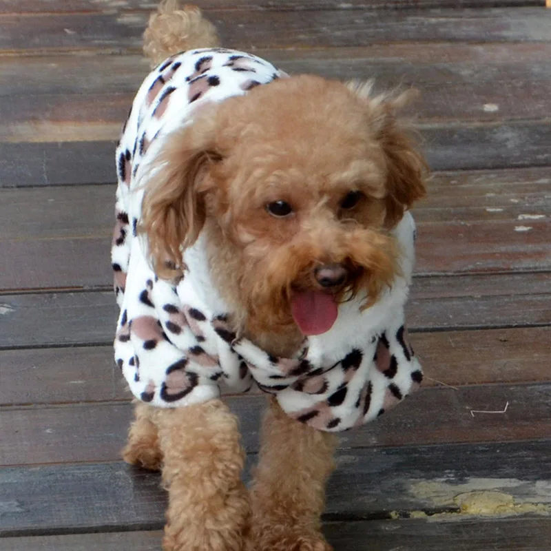 Мода Одежда для собак Теплый Флис Pet пальто с капюшоном костюм леопарда свитер