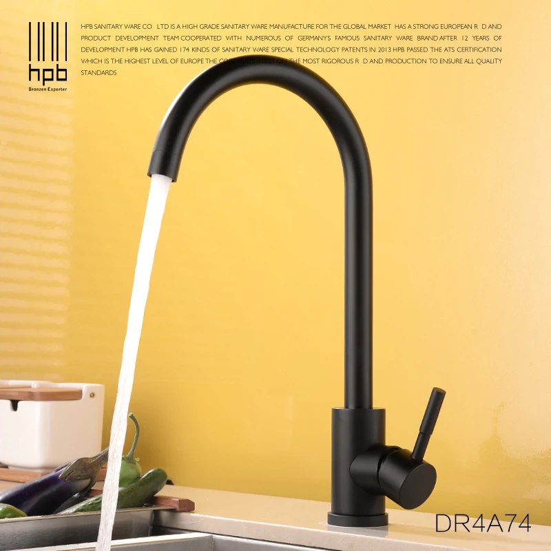 HPB high quality brass matte black kitchen sink faucet mixer tap single handle hot and cold