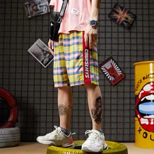 Гонконг ветер ретро супер огонь Checker корейский ветер прямой цилиндр свободные пятицентовые шорты для активного отдыха мальчиков