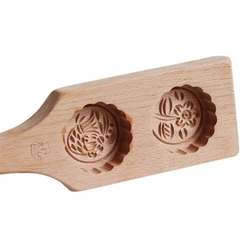 Beech Mung Bean Cake Mold Wood Carving Flowers Mold Hand Making Moon Cake