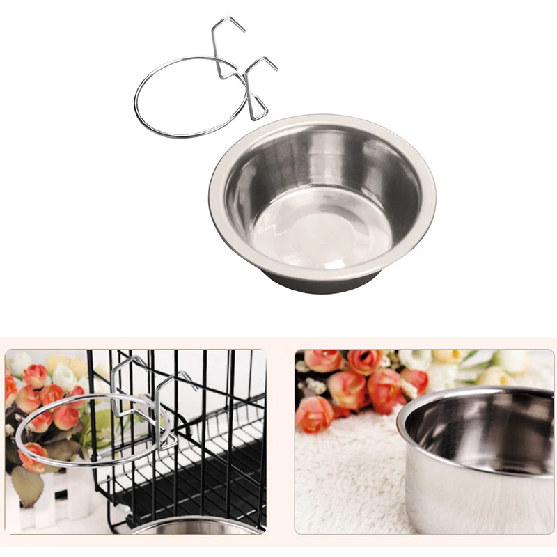 2018 New 13*8*4 CM Stainless Steel Hanging Pet Cage Bowl Diner Pet Bowl