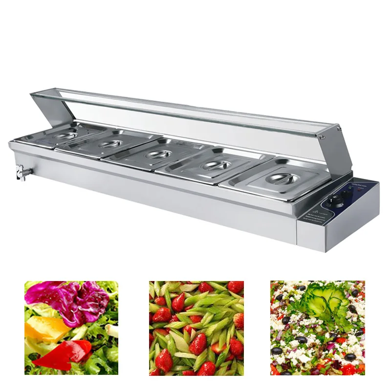 

Stainless Steel Food Warmer Container Commercial Electric Bain Marie With 5 Pan & Lids 1/2