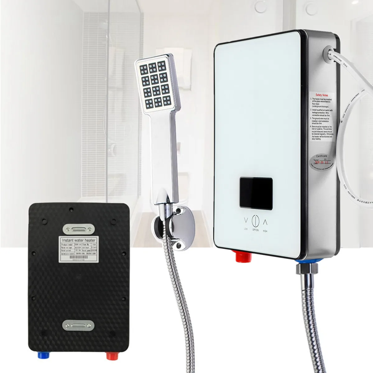

6500W 220V LCD Electric Tankless Instant Water Heater Temperature White Bathroom Self-checking Automatically Safety Thermostat