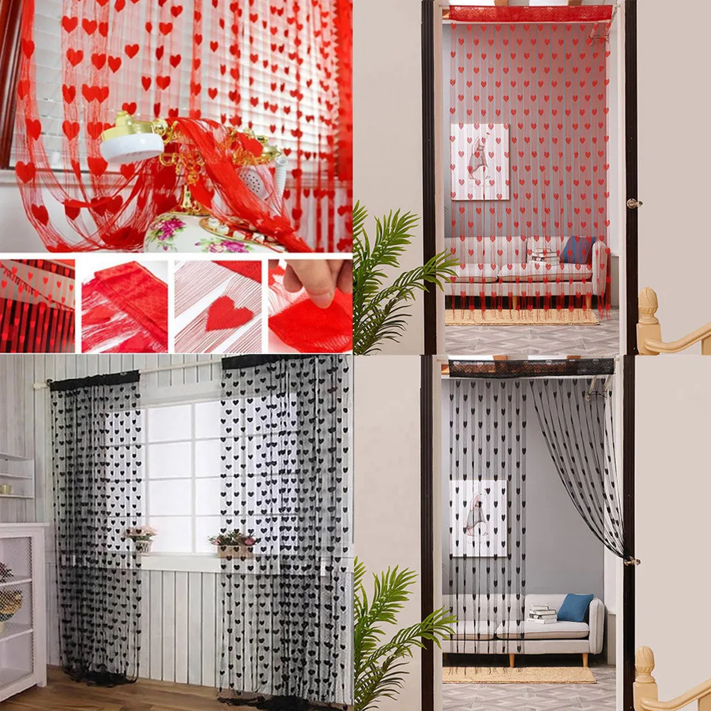 

Elegant Love Heart String Window Door Divider Sheer Curtain Valance Polyester Door Window Curtains Home Cafe Bar Decor 100x200cm