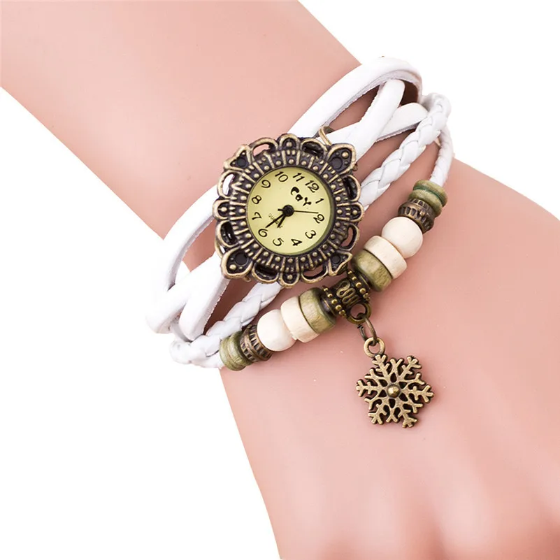 Women's watches brand fashion ladies watch Weave leather band Snowflake Around Quartz Lady Wrist Watches clock Bracelet M18 (5)