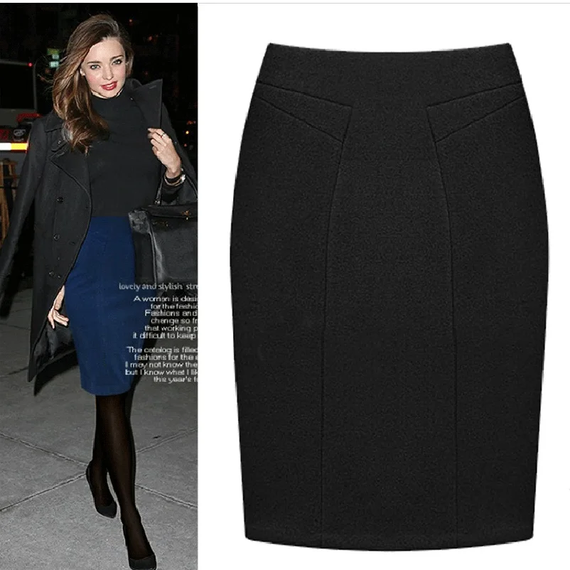 

Plus Size Female Knee Length Slim Midi Skirt 2019 Autumn And Winter Fashion High Waist Woolen Women Casual Pencil Skirts