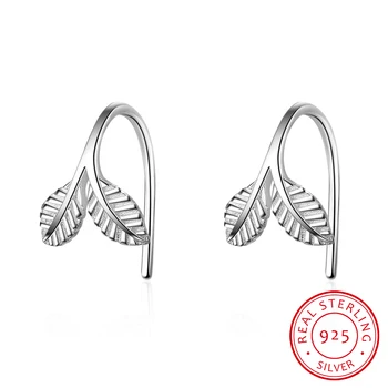 

925 Sterling Ear Hook Earrings Fashion Literary Leaves Shape Simple Sweet Leaf Ear Fine Jewelry Brincos For Women Gift