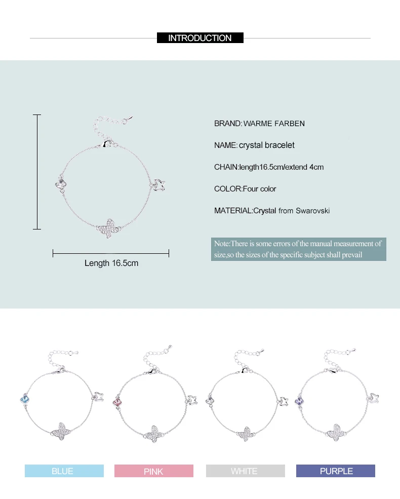 Warme Farben Кристалл из браслеты Swarovski для женщин Бабочка Кристалл серебристо-Разноцветные на цепочке браслет ювелирное изделие подарок для