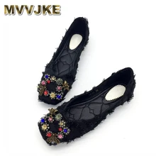 MVVJKE/Модная обувь; женские балетки на плоской подошве; сезон весна-осень; женские тонкие туфли без застежки со стразами