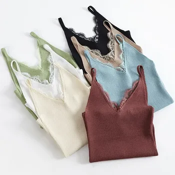 

2020 summer wearing jacket spring and summer new bottom ice silk knitted sweater lace short style inside hanging strap shirt