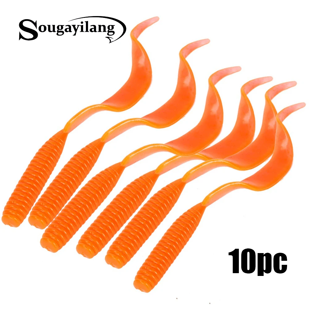 

Sougayilang Big Soft Lure Silicone 10pcs/lot Artificial Soft Baits 18.5cm Orange Worm Shad Lure for Fishing Tackle
