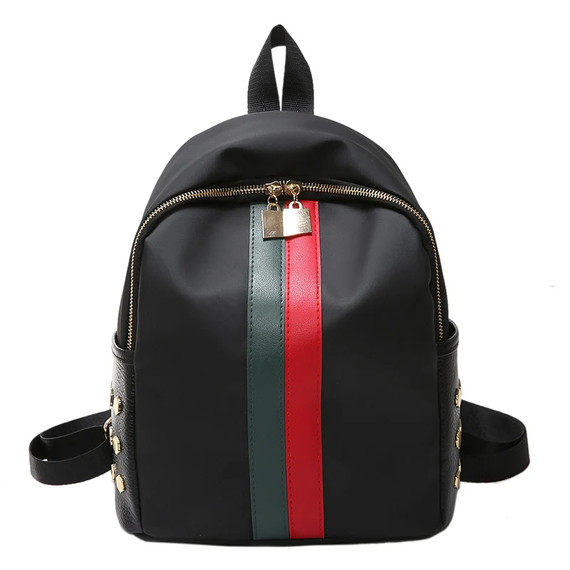 Высококачественный водонепроницаемый нейлоновый женский рюкзак, женский маленький рюкзак для покупок, модный дизайн с заклепками, женская сумка, рюкзак для путешествий - Цвет: Черный