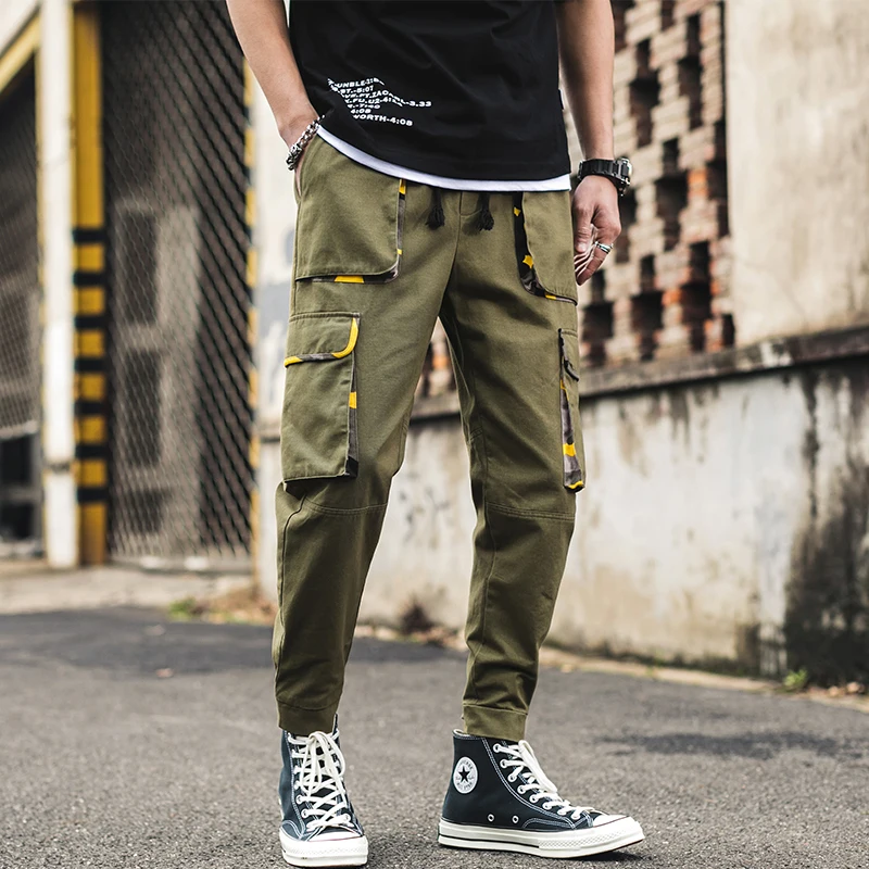 

LOLDEAL Men's Multi-pocket Harlan Hips Popular Army Green Pants Street Men's Casual Fashion Sports Pants Men