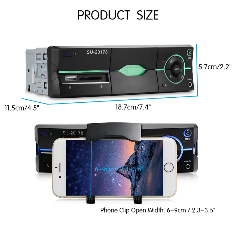 

Auto Parts 1DIN Bluetooth Car Stereo Audio Player with Phone Holder In-Dash FM Radio MP3 Player USB/SD Card with Remote Control