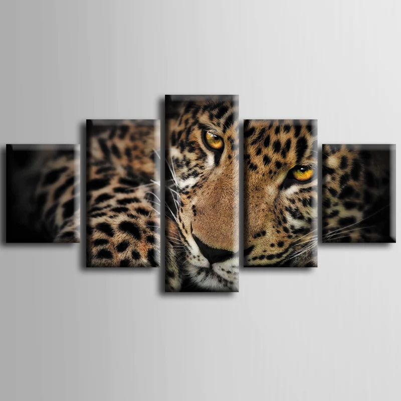 

Wholesale 5 pieces / set of Animal leopard wall art for wall decorating home Decorative painting on canvas framed/ZT-3-22