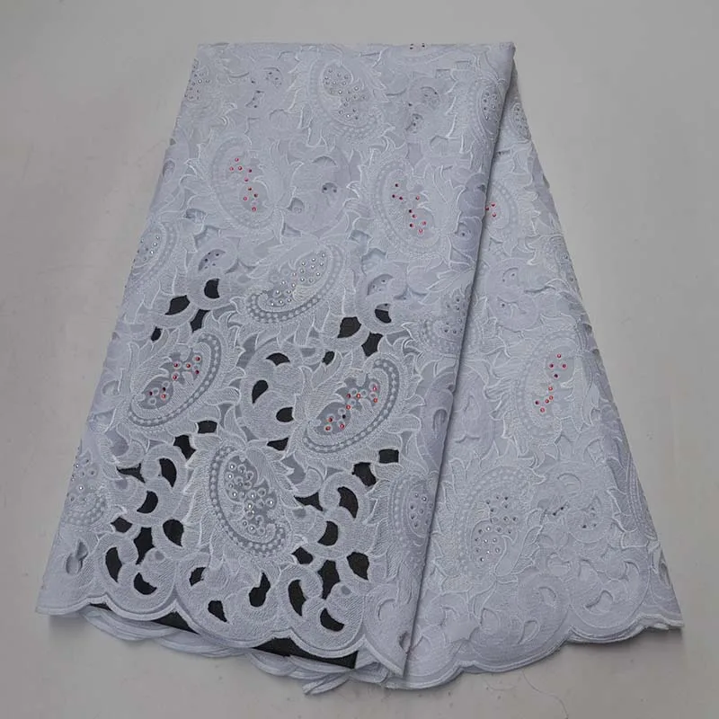 

New Design Nigerian Lace Fabrics White Color African 100%Cotton Lace Fabrics High Quality 2018 French Guipure Swiss Voile Lace