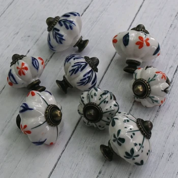 1PCS White Ceramic Hand Painted Pumpkin Knobs Kitchen Cabinet Knobs Drawer Cupboard Knobs Pull Handle Furniture Hardware