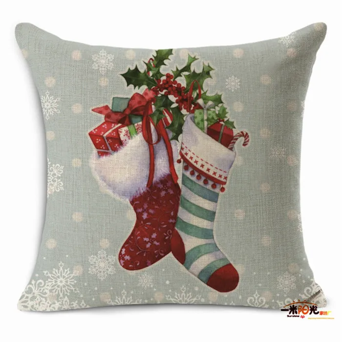 Cushion Cover Home Decoration Accessories Christmas Printed Cotton Linen Decorative Pillows Cojines Decorativos Para Sof