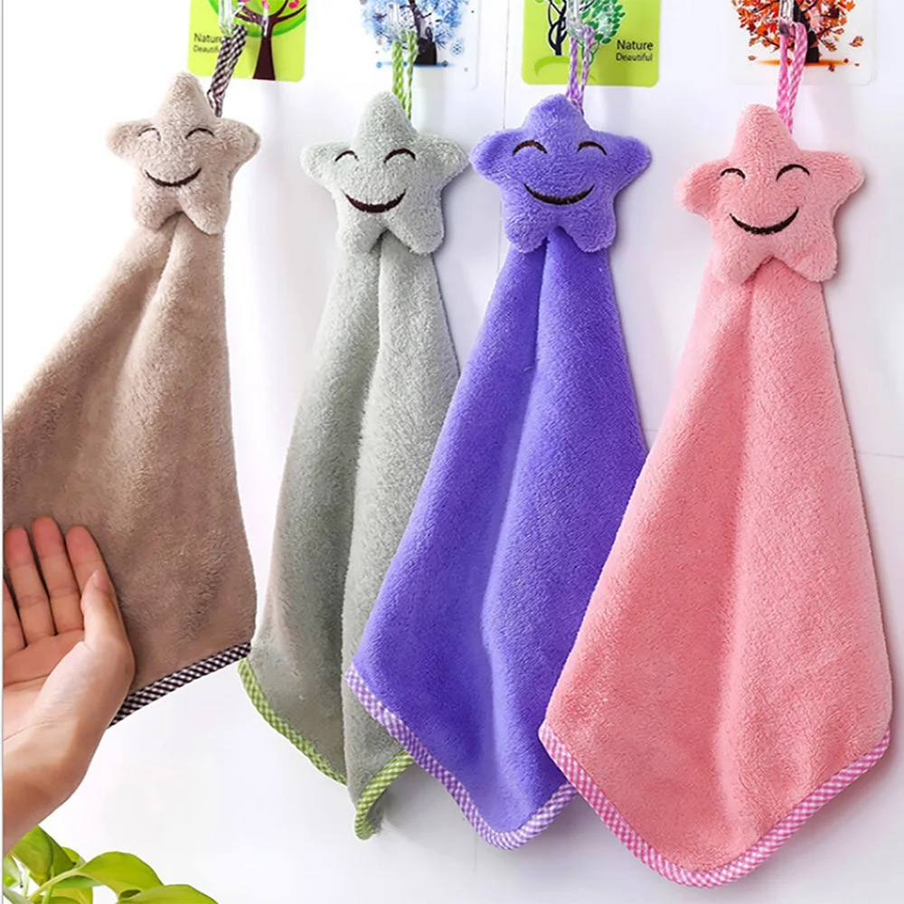 Quick drying Smiling Face Hanging Kitchen Hand Towels Coral Velvet Absorbent Lint
