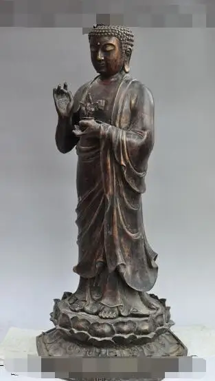 

S4944 27" china buddhism bronze stand lotus sakyamuni Tathagata buddha immortal statue