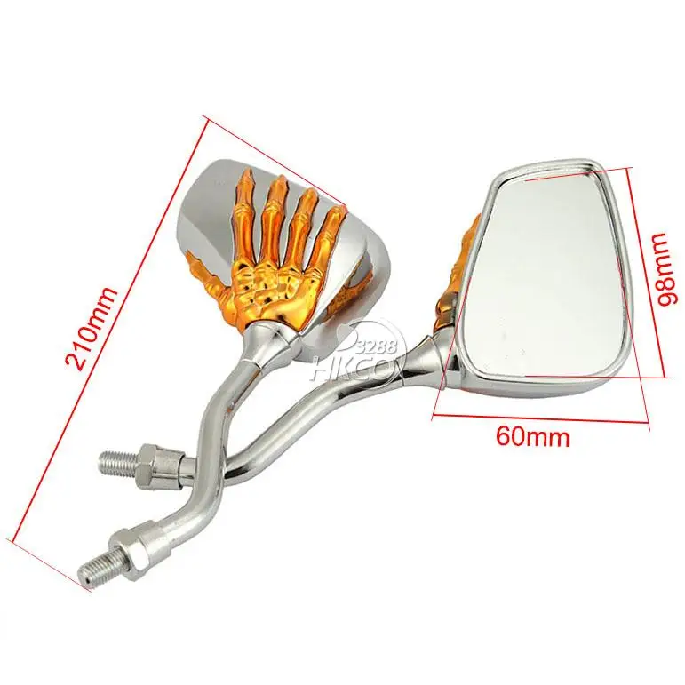 Зеркало заднего вида с золотым черепом для мотоцикла Kawasaki Honda Suzuki...|mirror frame|motorcycle